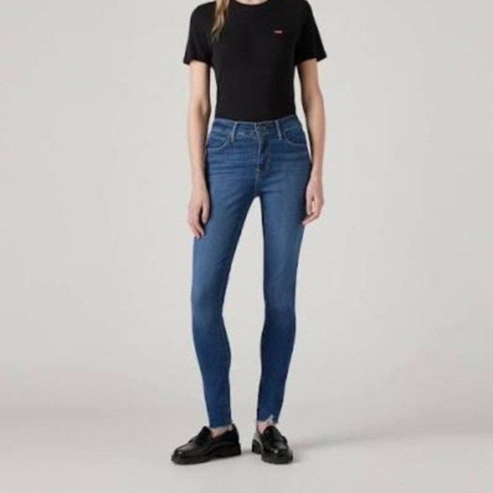 LEVI'S 710 Dark Blue Mid Rise Super Skinny Stretch Raw Hem Jeans Size 24